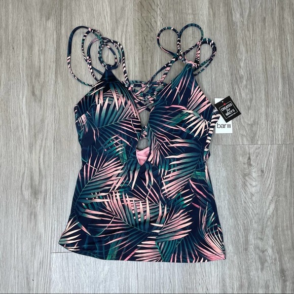 Bar III Women's V-Neck Strappy Woven Cross Back Bali Nights Tankini Swim Top - Picture 2 of 4